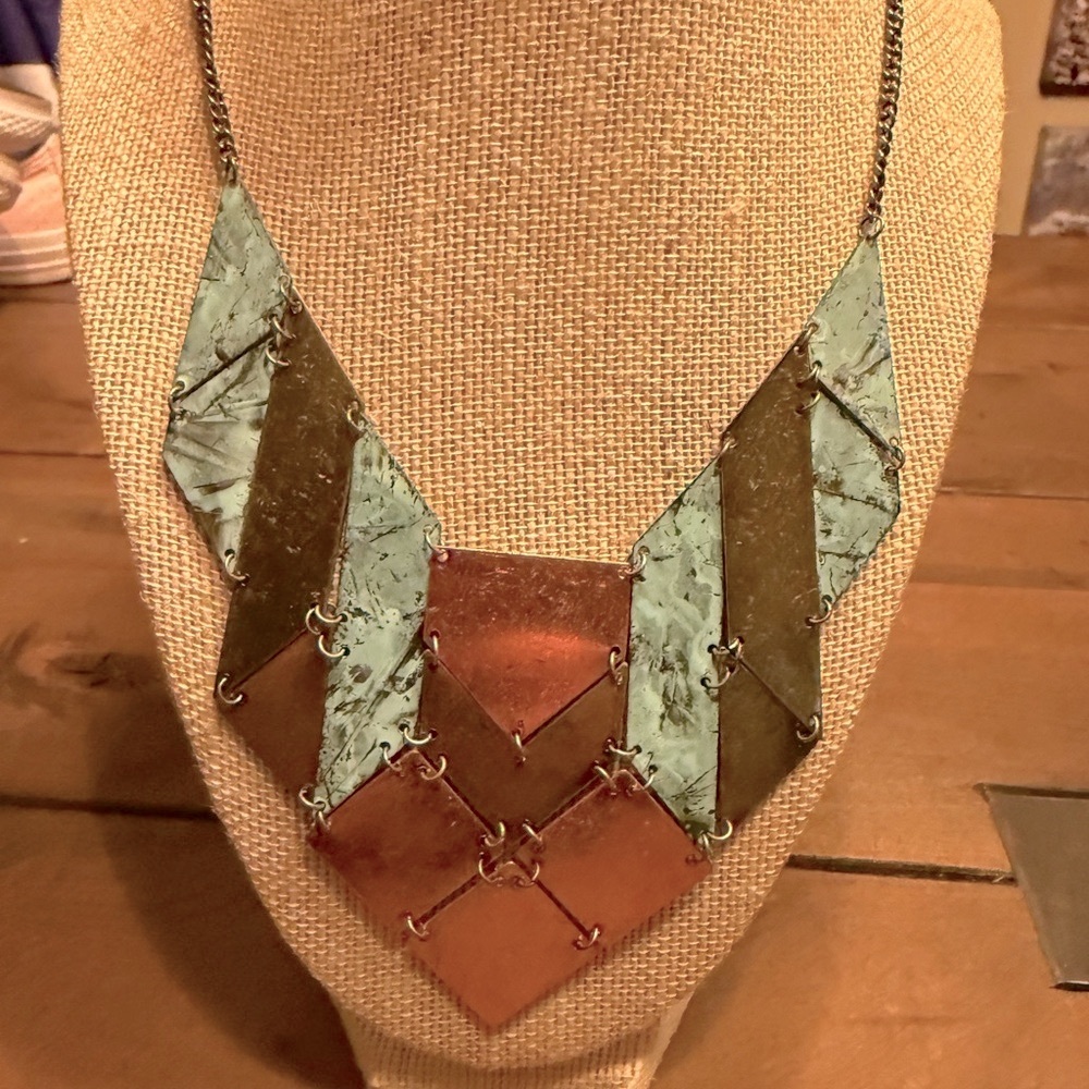 Geometric Copper and Green Necklace